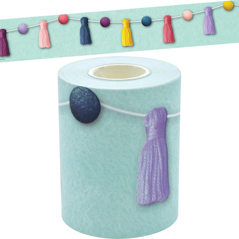 Teacher Created Resources Oh Happy Day Pom-Poms & Tassels Straight Rolled Border Trim - 50ft for Classrooms