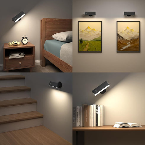 Set 2, 4000mAh 360 Dimmable YiLaie Battery Operated Wall Sconces of LED Wall Mounted Lights with Rechargeable Battery