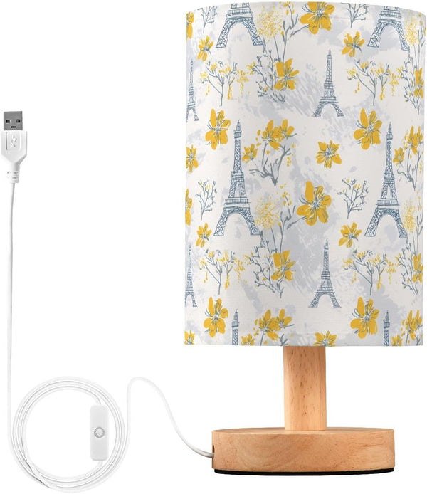 ALAZA Eiffel Tower Yellow Floral Bedside Table Lamp for Bedroom Living Room