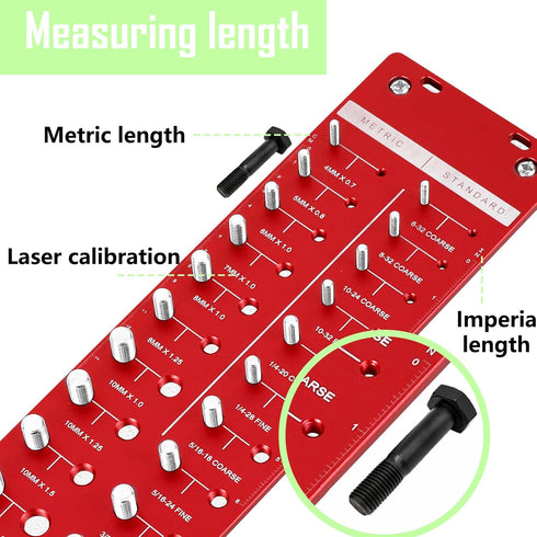 28 Thread Checker - Nut and Bolt Identifier Gauge with 14 Metric and 14 Standard Sizes, Aluminum