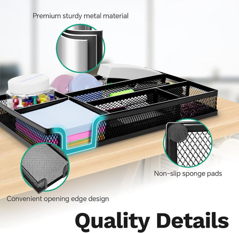 Desk Drawer Organizer Tray - Versatile Metal Mesh Desk Organizers for Office Supplies, School, Home, 10.34 x 6.1 x 1.38