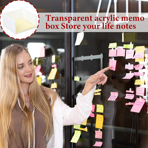White Acrylic Sticky Notes Holder, Cute 3x3 In Notepad Cube Organizer for Home Office Desk Accessories