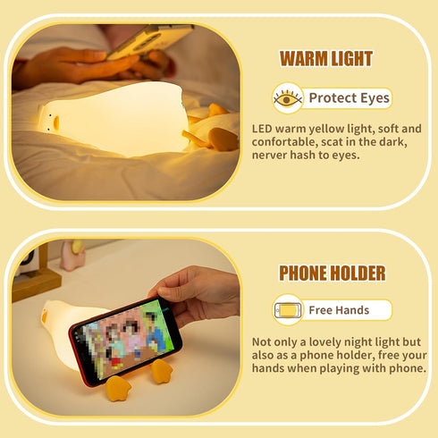 LiuXxdym 3 Dimmable Lying Flat Duck Night Light, Cute Silicone Light Up Duck, Level Nursery Nightlight, LED Duck Lamp