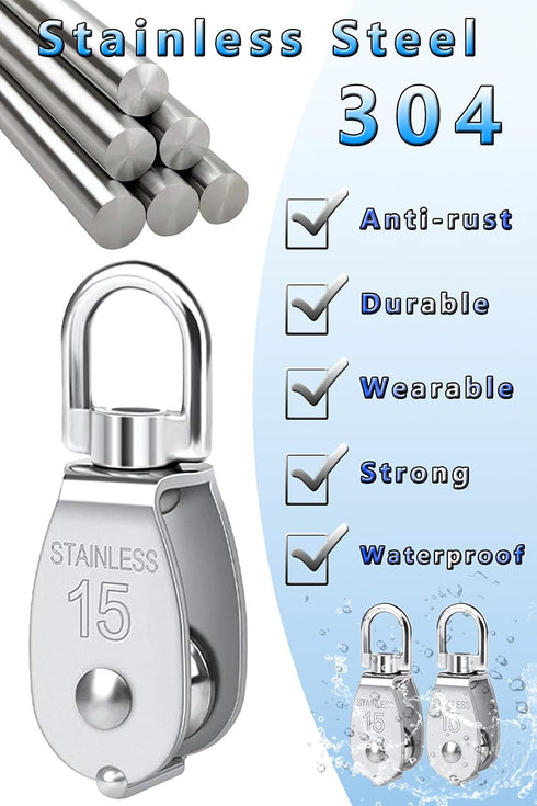 Cable Pulley, Swivel Rope Pulley Block, 304 Stainless Steel Heavy Duty Pulley for Gym Equipment
