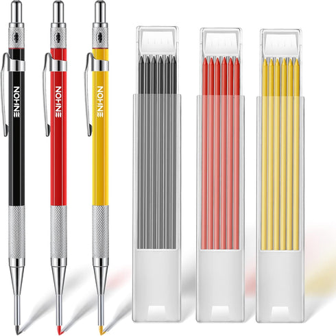 Enhon Mechanical Carpenter Pencils with 36 2mm Refills, Upgrade Pencil with Built-in Sharpener for Woodworking