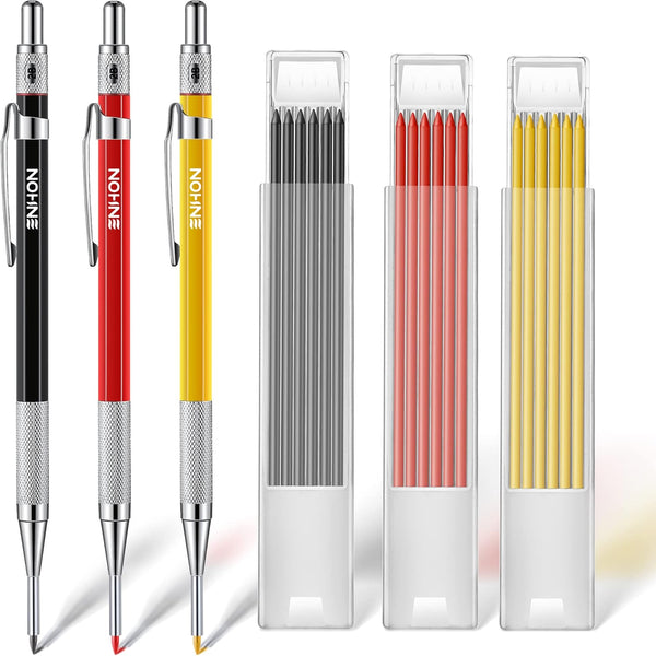 Enhon Mechanical Carpenter Pencils with 36 2mm Refills, Upgrade Pencil with Built-in Sharpener for Woodworking