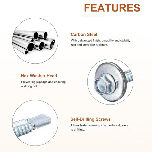 #14x5" Hex Washer Head Self Drilling Screws with EPDM Washer - 50 Pack, Carbon Steel Self Tapping Metal Sheet Screws