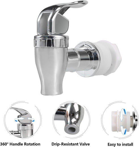 VitaLifePower 16mm Set 2 Pack Beverage Dispenser Replacement Spigot Silver Push Style faucet for Beverage Dispenser