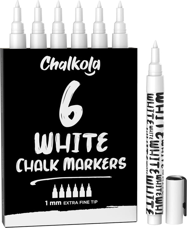 Chalkola White Chalk Markers - White Dry Erase Liquid Chalk Pens for Chalkboard, Blackboard, Window, Bistro, Car Glass,