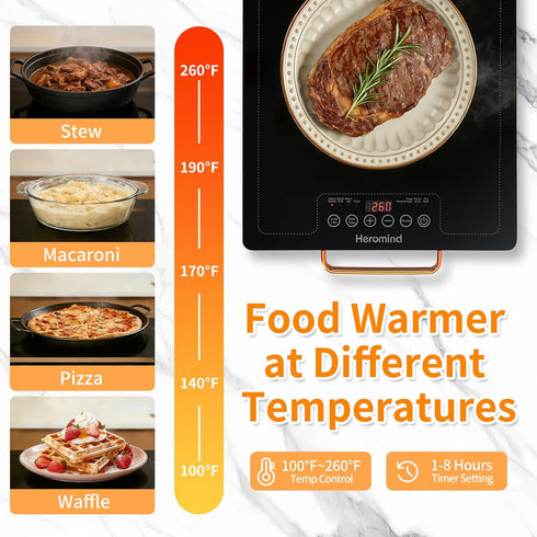 Heromind 20" 12", Electric Warming Tray x Glass-Top Full-Surface Food Warmer with Adjustable Temperature & Timer