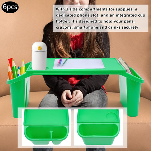 6Pcs 19.7x9.8x7.1in (6, Kids Lap Desk Tray, Plastic Breakfast Laptop Trays with Side Pockets, Stackable Activity Table