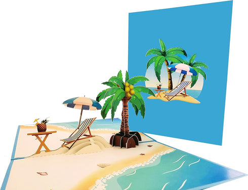 iGifts And Cards Oceanfront 3D Pop Up Greeting Card - Tree, Palms, Ocean, Beach, Vacation, Fun