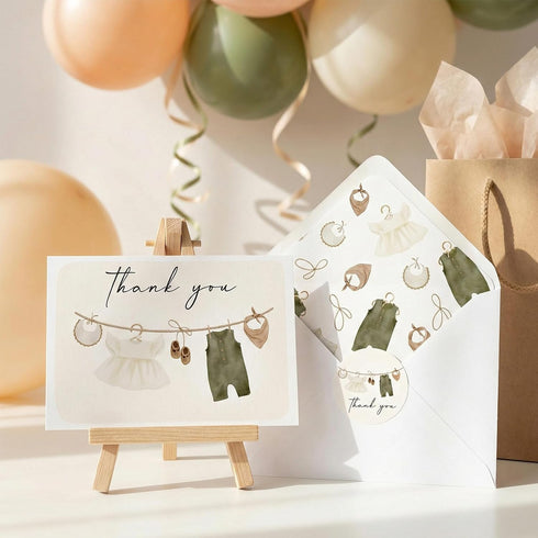 Loyoot 50 Pack Neutral Baby Shower Thank You Cards with Envelopes Stickers, Blank Note Baby Cloth Thank You Notes