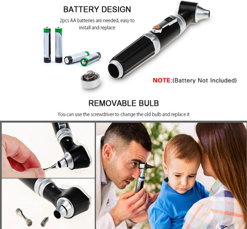 Jeebel Camp 3.0V Bulb, 3X 4 Otoscope Kit,Professional Diagnostic Ear Care Tool with LED Magnification, Speculum Tips