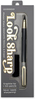 Look Sharp Always Sharp Pen•cil - Compressed Graphite Tip Equals 100 Pencils - Gray Metal Barrel + Cap + Eraser