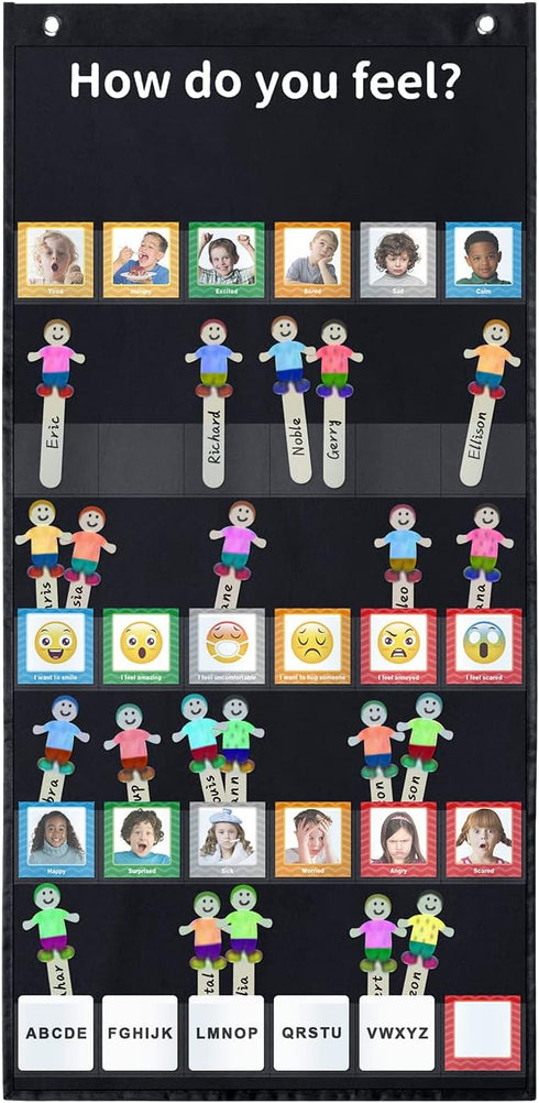 Emotions Feelings Pocket Chart, Classroom Chart with 24 Cards for Preschool Teacher, Daycare Decor, Social Emotional