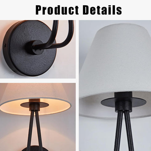 Generic Modern White Linen Wall Sconce, Handcrafted Wall Mounted Lamp with Double-Angle Arm, Hardwired Light Fixture