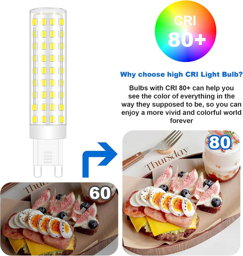 G9 Bulbs Dimmable 10W 6000K, 100W AC120V Dimmable G9 T4 Bulb 360Deg (5Pack) No Flicker Led Cool White Halogen