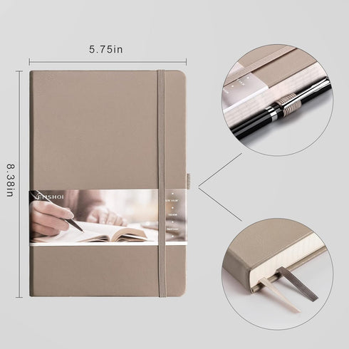 EMSHOI Graph Paper Notebook - 256 Pages, A5 Graph Notebook, Hard Cover, 120gsm Thick Paper, 5.75" x 8.38"-Khaki