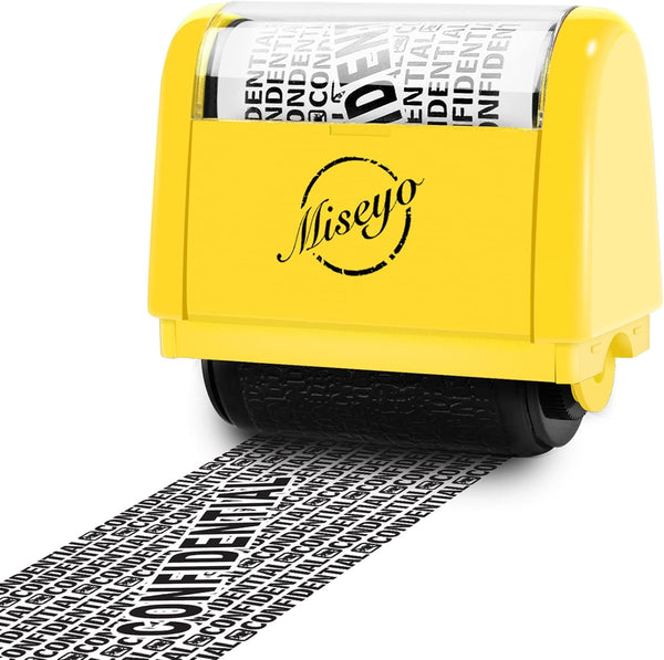 Miseyo Wide Roller Stamp, Identity Theft Stamp, 1.5 Inch, Perfect for Privacy Protection, Yellow