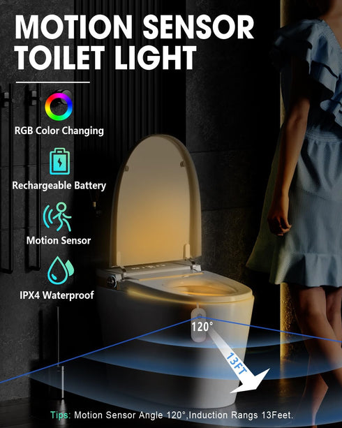 2-Pack Indoor,500mAh LAVAED Motion Sensor Night Light Toilet Lights Inside, LED Toilet Bowl Light Rechargeable Potty