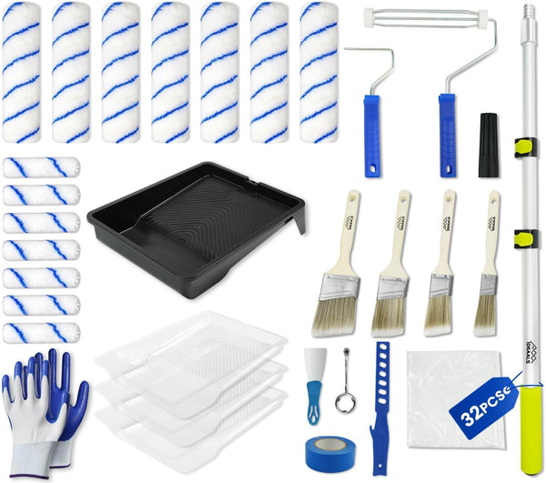 32PCS Paint Roller Kit with Extension Pole - 2 to 4 FT