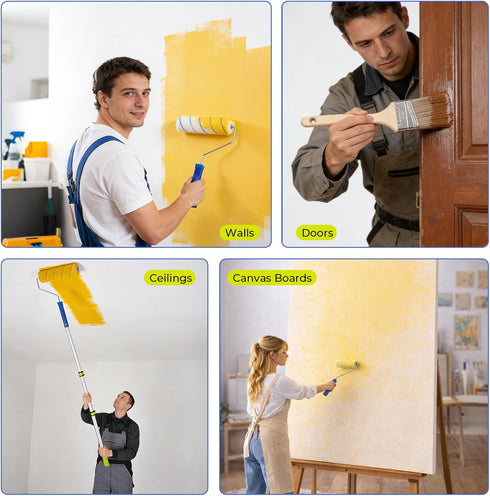 32PCS 2 4 4" 9" 11'' INCLY Paint Roller Kit with to Ft Extension Pole, & Paint Rollers with Tray, Paint Brushes