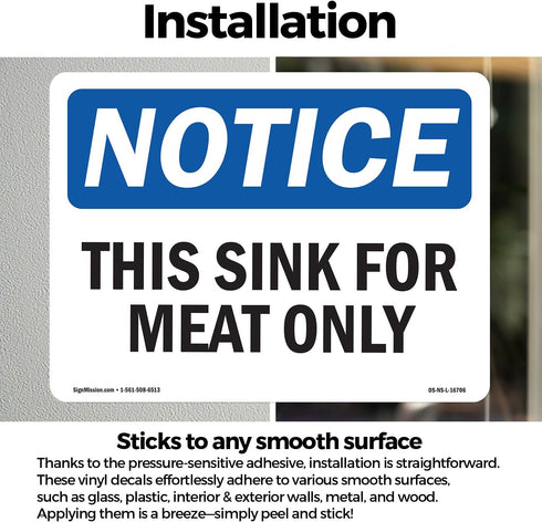 5 Inch 3.5 Inch 10 Pack This Sink For Meat Only OSHA Notice Vinyl Decal Label x