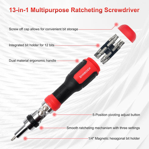 SHARDEN 13-in-1 Ratcheting Screwdriver Set, All in One Multibit Screwdriver with Adjustable Angled Head