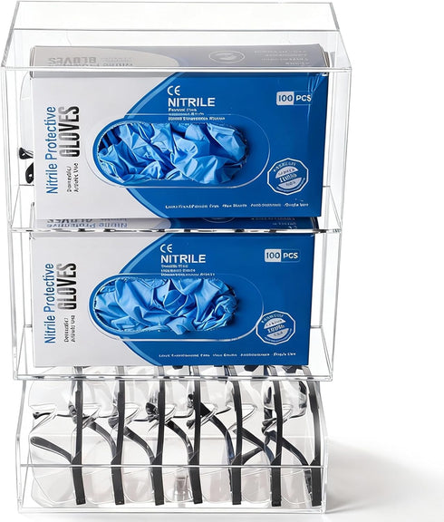 -2 1 Settings, Countertop SEANADO Safety Glasses Dispenser Glove Box in Dustproof Acrylic Bin Holder for Protective