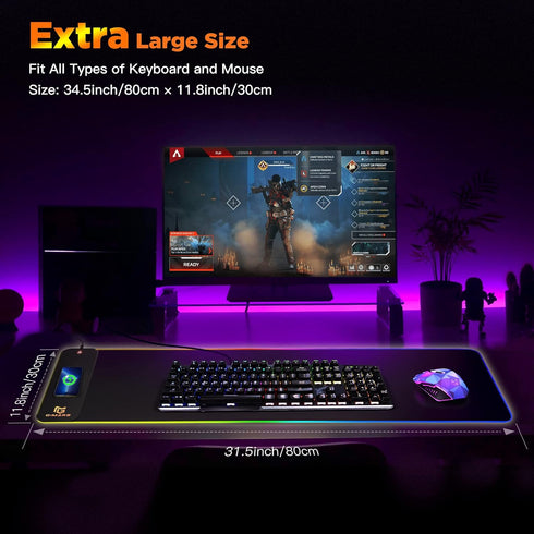 Gimars RGB Gaming Mouse Pad - 15W Wireless Charging Mousepad with 10 Light Modes, Large Non-Slip Surface