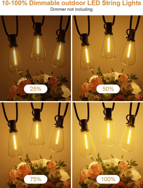 100FT ST38 Bulbs, 2700K Dimmable Outdoor String Lights, Waterproof Patio Lights with Shatterproof Vintage Edison