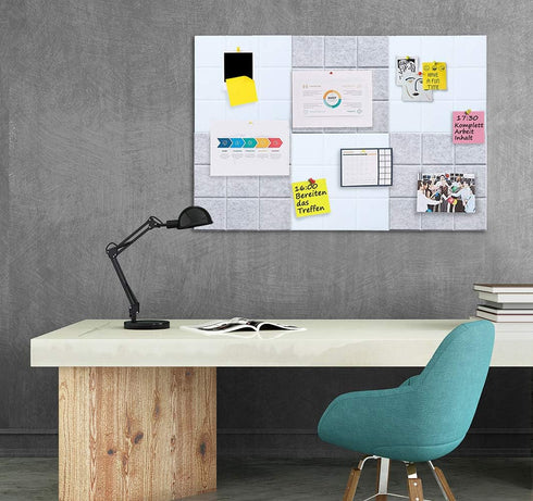 Large 11.8"x11.8" Felt Board Tiles, Pack of 6 with 30 Push Pins, Notice Boards for Home Office Kitchen
