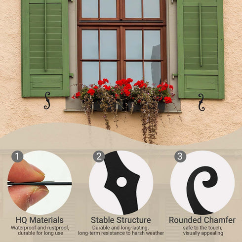 6 6.5" Pcs Shutter Dog Fasteners Hardware, Black S Style Shutter Tieback Hardware for Windows Outside External Shutters