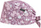Pink Series Florals Double-Sided Printed Scrub Caps for Women with Buttons, Adjustable