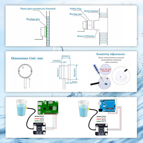 Non-Contact Water/Liquid Level Sensor Compatible with Arduino, Raspberry Pi for Industrial Production, Aquarium,