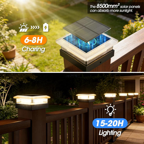 4x4 2 Pack, 4 4x4 3.5x3.5 Ip67 96 Post Solar Lights Lighting Modes Solar Post Cap Lights for Wood/Vinyl Posts