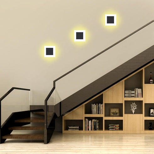 10W Non-Dimmable 3000K Kawell Square Acrylic LED Wall Sconce Hardwired Black Wall Light Fixture for Bedroom, Living