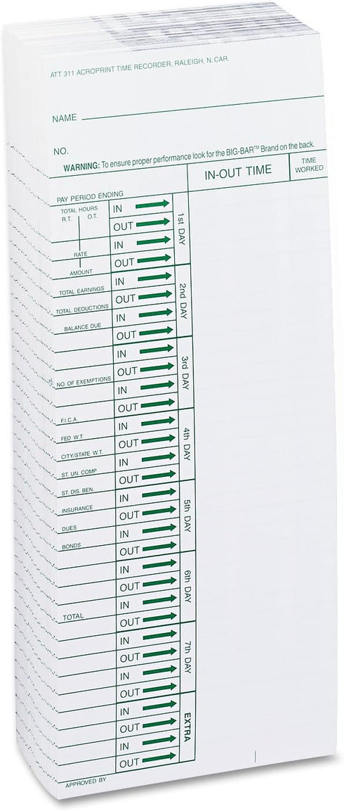 Acroprint 09-6103-080 ATT310 Pack 200 Time Card for Time Recorder, of Time Clock