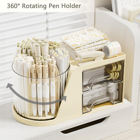 Rotation Pen Holder for Desk Cute Pencil Cup Pot Desktop Organizer and Accessories for Girls Kids Makeup Brush Holder (Beige) by TANZOIJI