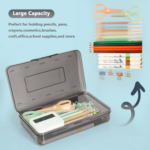 Pencil Box, Large Capacity Pencil Case, Plastic Pencil Boxs for Kids Girls Boys Adults, Hard Crayon Box Storage