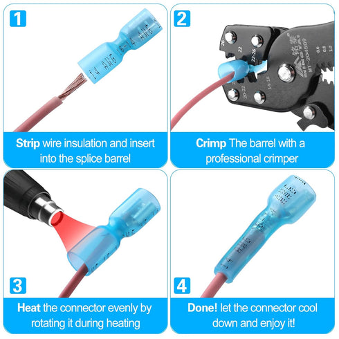 100 PCS 16-14 AWG Waterproof Heat Shrink Quick Disconnect Connectors, Crimp Electrical Wire Female Spade Connectors