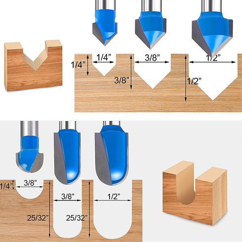 Newdeli 90 Degree V Groove and Round Nose Bit, 1/4" Carbide Router Bit for Woodworking Carving and Cutting
