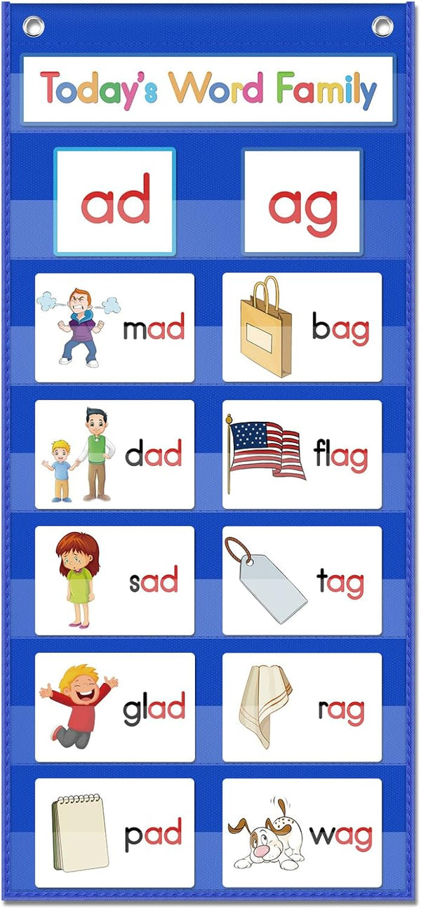 Word Families Pocket Chart, Word Building Center for Kindergarten Preschool Classroom, Phonics Learning Material