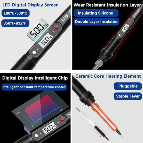 Lunamor Set 80W 110V Set 16-in-1 180-500 Soldering Iron Heat Insert Tool, LCD Digital Soldering Welding Iron Kit