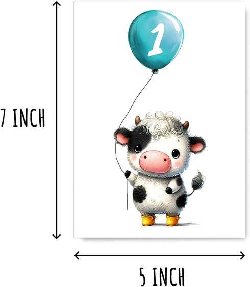 APVGifts 1St Dairy Cow Birthday Card - Birthday Card - Dairy Cow With Balloon - Animal Lover - Gift For Kid - Toddler