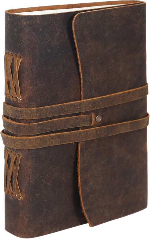 Handmade Leather Journal, 7 x 5 Inches Daily Notepad for Men & Women, Unlined Paper for Artists and Sketching.