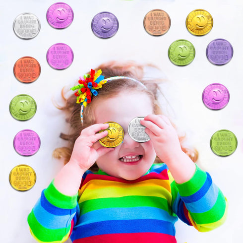 Civaner 100 Pcs Kids Caught Being Good Coins, Smile Face Behavior Tokens for Classroom Incentive and Party Supplies