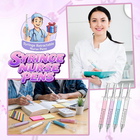 Estune 100 Pcs Syringe Retractable Nurse Pens Novelty Fun Medical Blood Ballpoint Pens Gifts for Nursing Student School