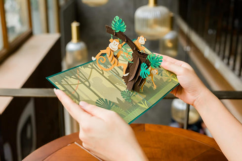 Monkey Pop Up Card, Blank 3D Monkey Card, Jungle Gift for Kids, Happy Birthday Card, Monkey Lover Card